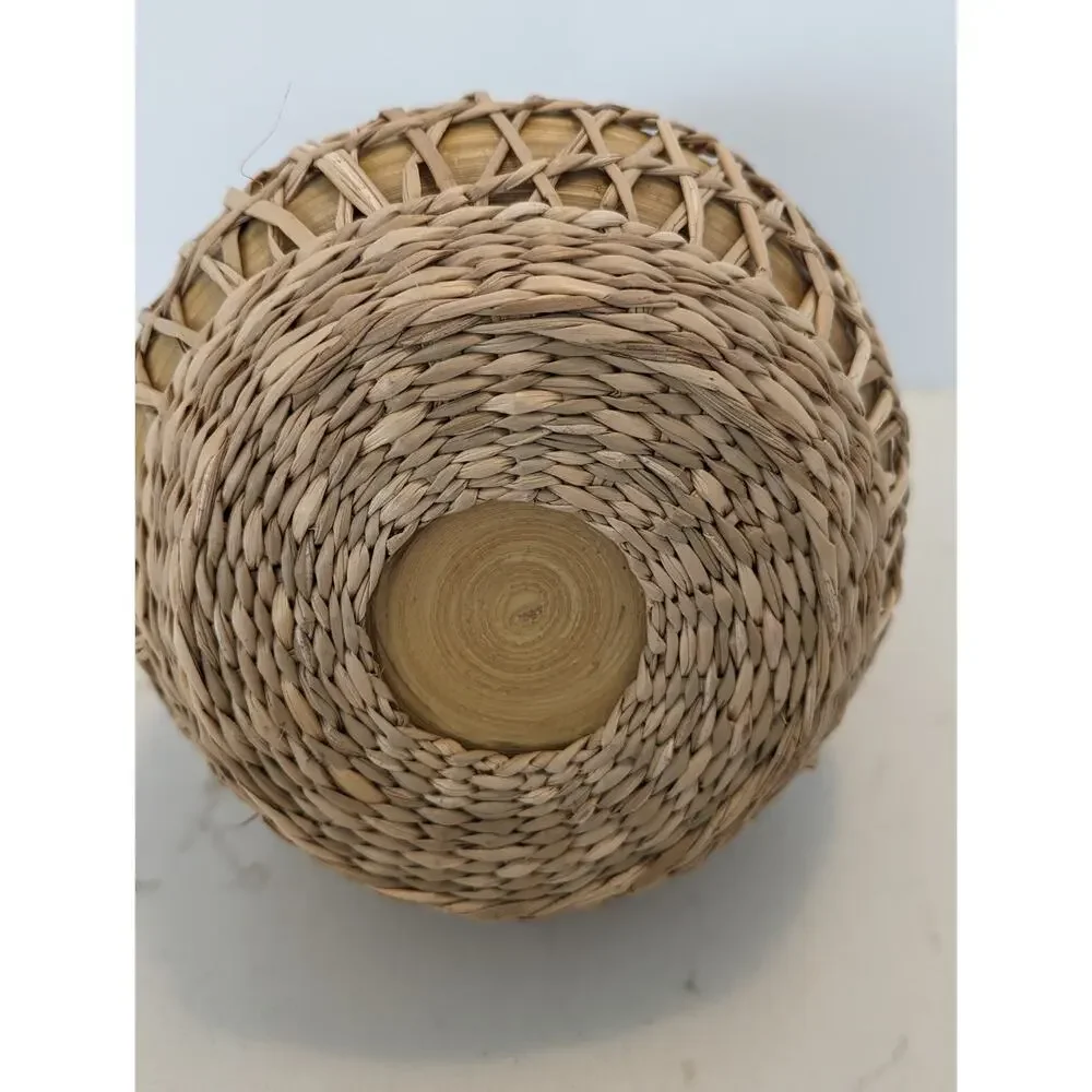 Bamboo Vase W Seagrass Weave Wrapped Rattan Bohemian Earthenware